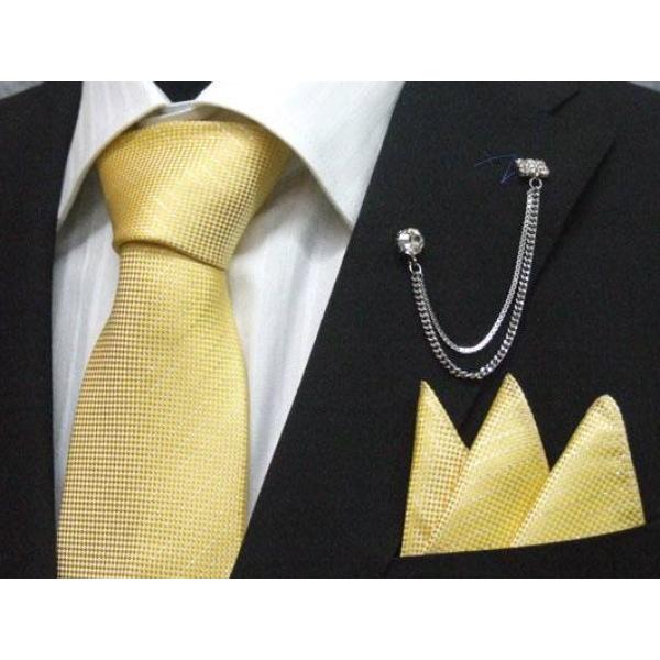 ラメ入りネクタイ　ポケットチーフ付 イエロー シルク100% 日本製 結婚式 メール便可 PTT-202