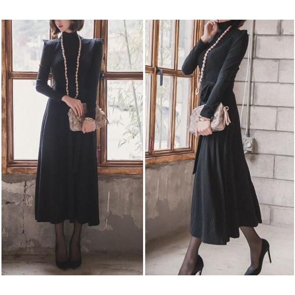 ドレスワンピ ロングワンピース リボン フレアスカート ハイネック 長袖 Buyee Buyee 日本の通販商品 オークションの代理入札 代理購入