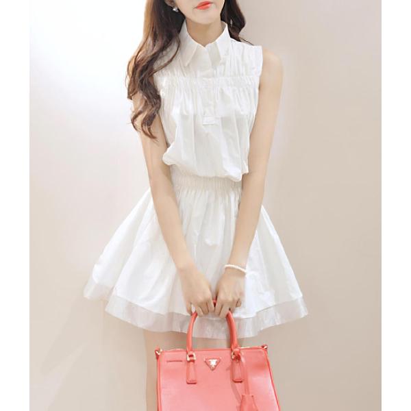 シャツワンピース フレアスカート ノースリーブ 白シャツ シャーリング Buyee Buyee Japanese Proxy Service Buy From Japan Bot Online