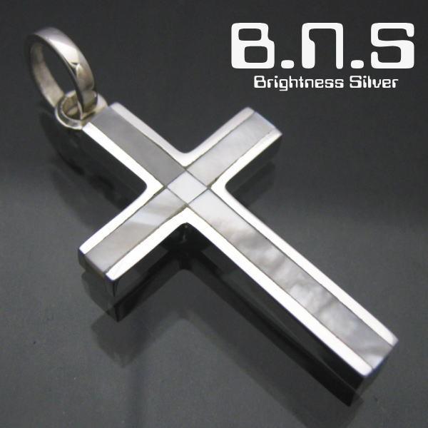 最高品質 シェルクロスペンダントL ホワイト シルバー925 : neck-1149 