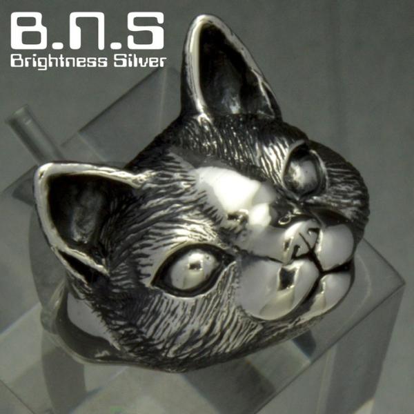 銀の猫の顔の指輪 キャットフェイスリング シルバー925 銀 銀の猫の顔の指輪 キャットフェイスリング シルバー925 銀