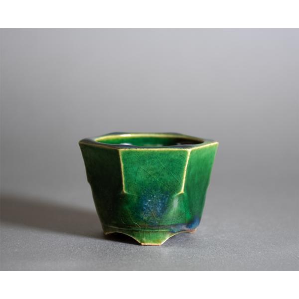 251.勝山 白貫入釉六角鉢 盆栽鉢 植木鉢 9*10*3.6cm