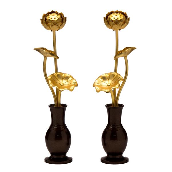 ✶金属工芸品✶銅製 三本立小常花 消金 淡彩色 真鍮製 華瓶付 仏具・仏壇・仏像 仏具・銅製常花3本立・水鋲セット（京色/小） : 仏壇・仏具の専門店