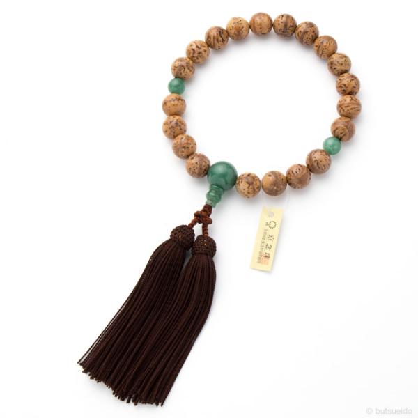 数珠 男性用 龍眼菩提珠20玉 印度翡翠 正絹房 京念珠 : 仏壇・仏具の