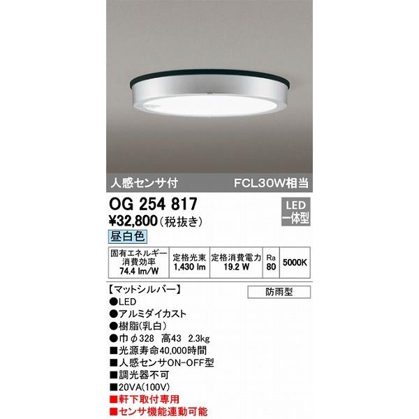 ODELIC オーデリック エクステリアライト 軒下用シーリングライト LED 