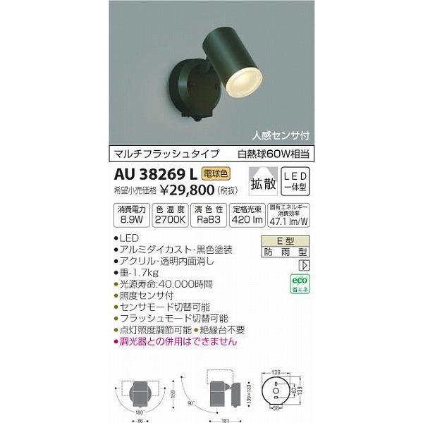 KOIZUMI LED防雨型スポットライト AU 38269 L コイズミ照明 AU38269L コイズミ 屋外用スポットライト LED