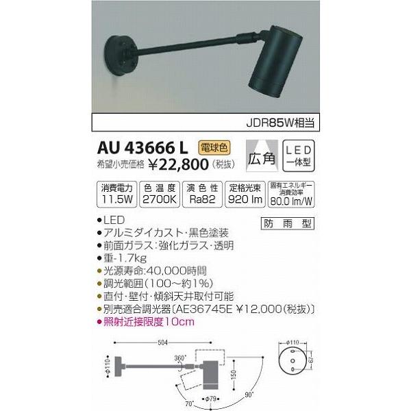 AU43666L コイズミ 屋外用スポットライト LED（電球色） :AU43666L 