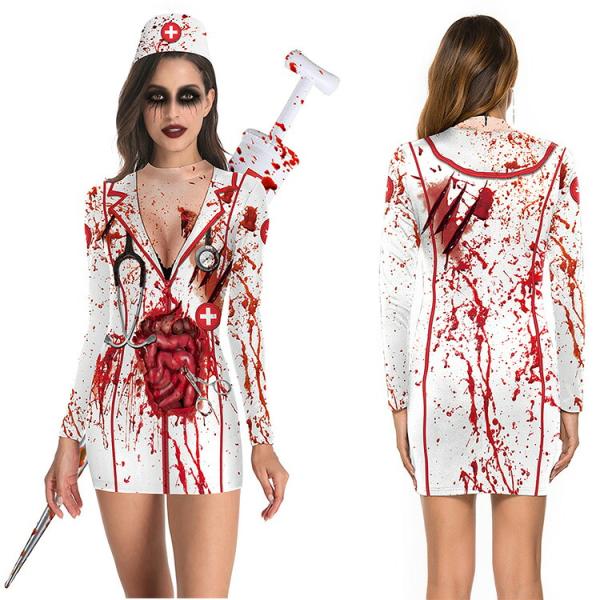 看護師とゾンビの組合せ 血液デザイン つなぎ服 ハロウィン コスプレ ハロウィン 仮装 大人 ハロウィン衣装 コスプレ衣装 レディース ハロウィーン 衣装