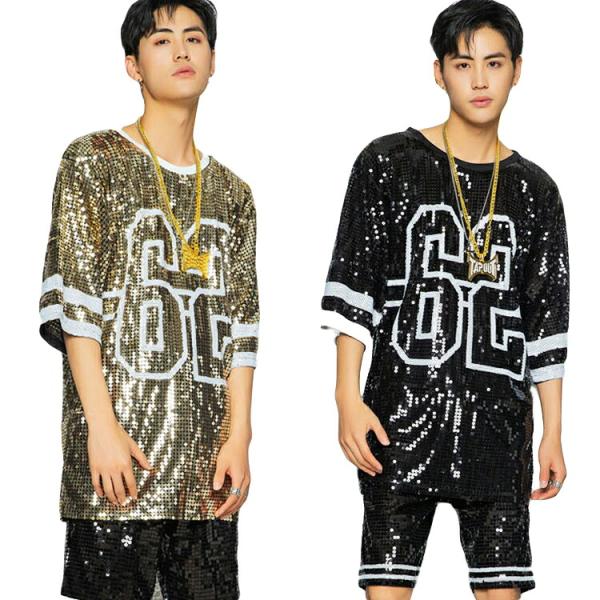 ダンス 衣装 スパンコール tシャツ 半袖 ステージ衣装 チーム 団体ダンス 衣装 ヒップホップ 大人 ジュニア 舞台衣装 文化祭 学園祭 クラブHIPHOP・DANCE個性的
