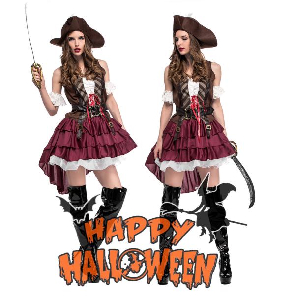 S〜XL 女海賊 ジャック船長パイレーツオブカリビアン  海賊帽付 ハロウィン衣装 大人用 女性用 ハロウィン 衣装 コスプレ レディース ガールズ  ハロウィーン