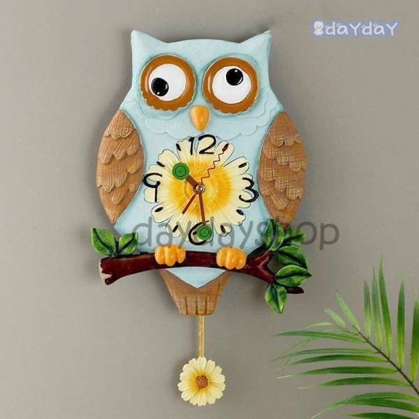 掛け時計 北欧 おしゃれ 引越し祝い 結婚祝い プレゼント ギフト フクロウ 可愛い ポップ ブルー ブラウン イエローフェミニン モノトーン Holisticvet Be