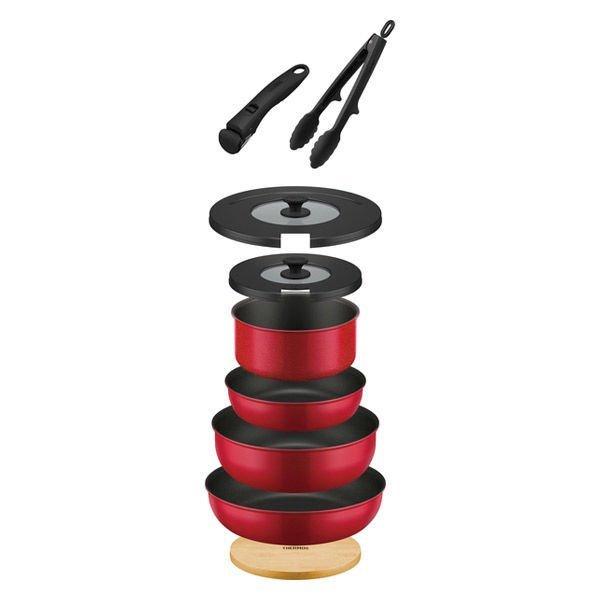サーモス THERMOS 取っ手の取れるフライパン9点セット レッド 赤