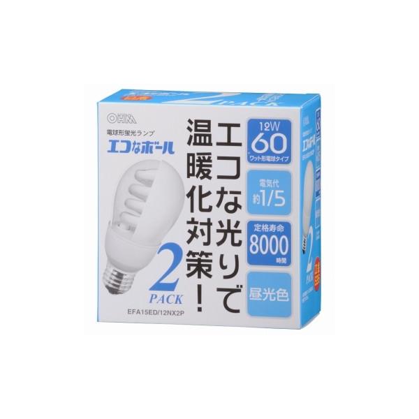 オーム電機 エコなボール 60形 E26 昼光色 2個入 EFA15ED/12NX2P オーム電機 エコなボール 60形 E26 昼光色 2個入 EFA15ED/12NX2P