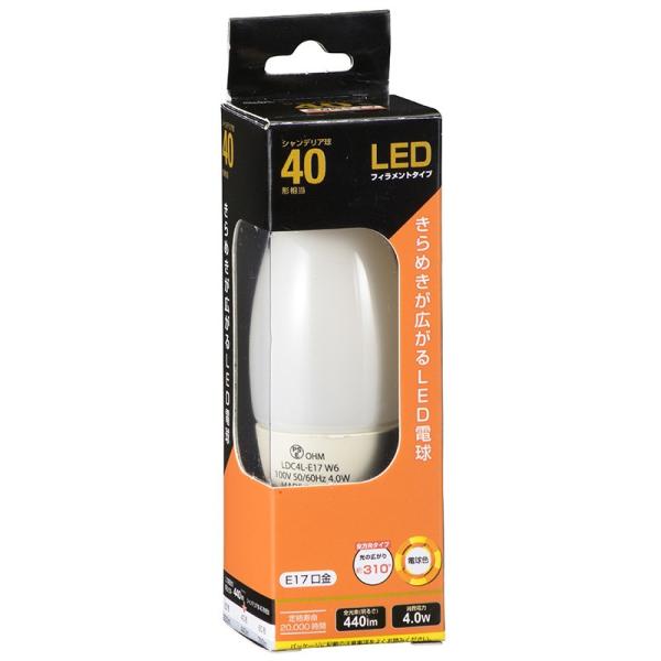 オーム電機  LED電球 フィラメント シャンデリア形 E17 40形相当 [品番]06-3472  LDC4L-E17 W6