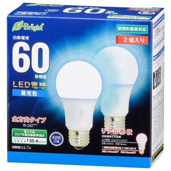 オーム電機  LED電球 E26 60形相当 全方向 昼光色 2個入り [品番]06-4354  LDA7D-G AG27 2P