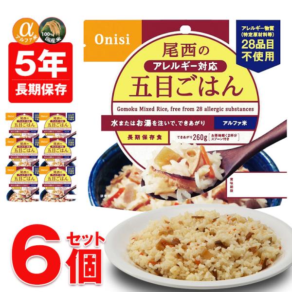 尾西食品 防災 防災食 尾西 アルファ米 非常食 保存食 ご飯 6個 五目