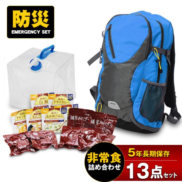 防災セット 13点 防災リュック リュック 防災 食品 非常食 ご飯 保存食 備蓄おにぎり 給水タンク 防災バック 災害 防災用品 地震対策 防災用品 【e-防災541】