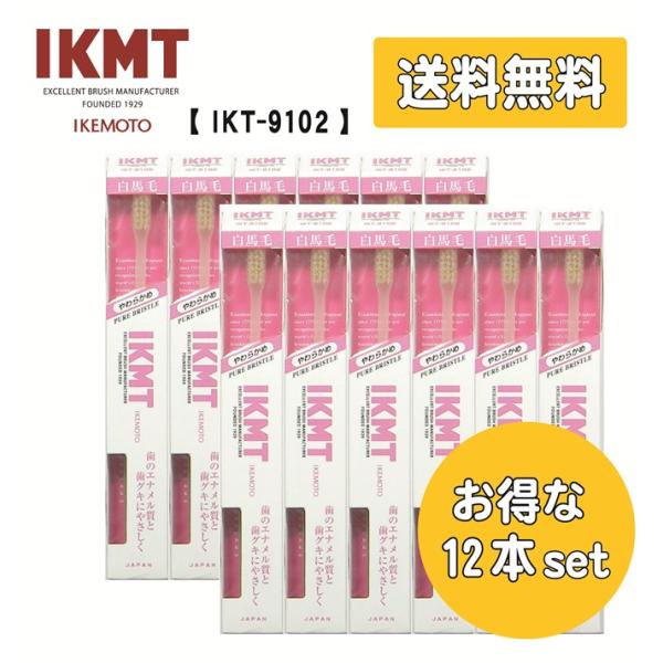 IKT9102 白馬毛歯ブラシ 12本セット IKMT 天然毛 馬毛歯ブラシ 超コンパクト やわらかめ 歯周ポケット 歯垢除去 口臭ケア 獣毛歯ブラシ 旧KNT 送料無料