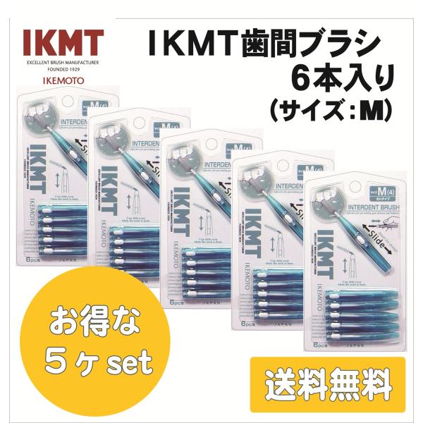 土曜日も発送★ IKMT歯間ブラシ 6本入×5個セット Mサイズ 携帯用 スライド収納 折れにくい 歯科 オーラルケア 口腔ケア イケモト 送料無料 旧 KNT 7310