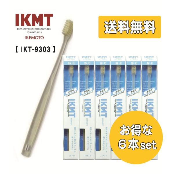 【送料無料】 豚毛歯ブラシ IKMT 超コンパクト かため IKT-9303×6本セット イケモト 天然毛 オーラルケア 旧KNT