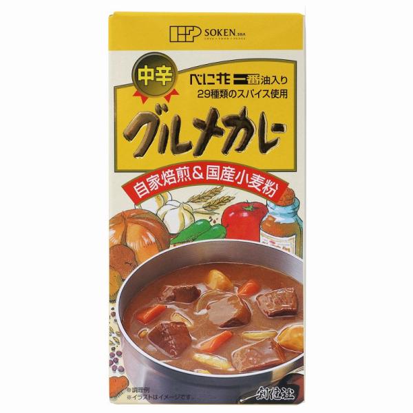 創健社 グルメカレー 中辛 115g ５皿分 カレールー 国産 小麦粉 スパイス カレー べに花油 1日寝かせた美味しさ 香辛料小袋 付き