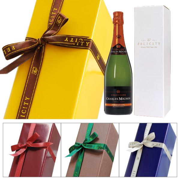 ギフトラッピング ワイン・シャンパン1本箱+包装紙+リボン掛け : 酒類