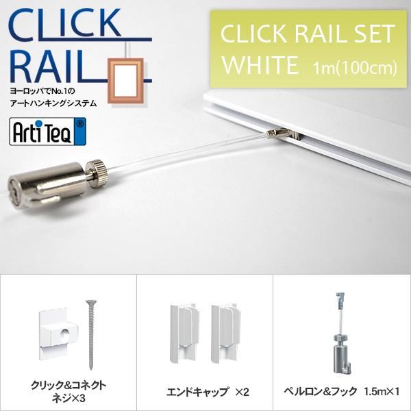 ピクチャーレール＆透明ワイヤー自在セット　クリックレール/ホワイト1m（壁面用） CL-07494