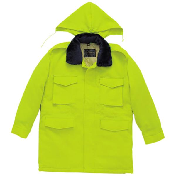 【ポイント】夜間の作業も安心！【High-Tachibana】肩章付蛍光防寒コート！夜間での警備は、常に危険と背中合わせ！視認性抜群の鮮やかな蛍光イエローを採用することにより夜間の作業も安心・安全に！もちろん警備服に必要不可欠な肩章、モール...