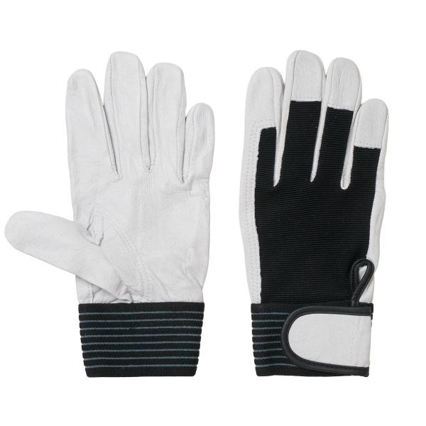 まとめ買い10双セット（2双×5組） 豚クレスト革手袋 背抜き マジックテープ 10双入 AG5153-2P ACE 小野商事 カワテ ホワイト×ブラック 作業手袋