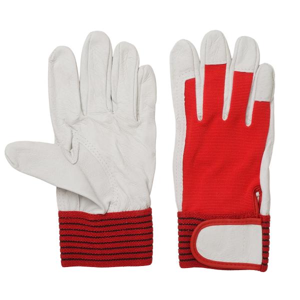 まとめ買い10双セット（2双×5組） 豚クレスト革手袋 背抜き マジックテープ  AG5163-2P ACE 小野商事 カワテ ホワイト×レッド 作業手袋