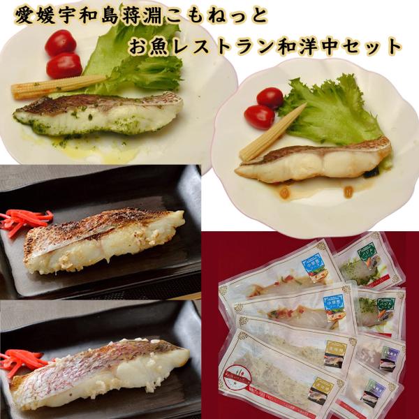 こもねっと お魚レストラン 和、洋、中セット 真鯛のバジルソース 麦味噌漬 藻塩麹漬 中華ネギソース ４種類2個ずつの8個セット 愛媛 宇和島 〓淵よりお届け