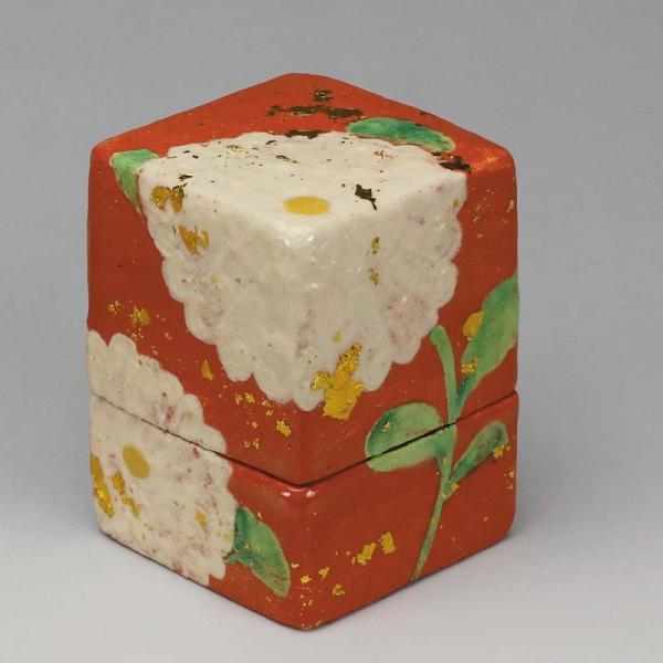 吉村楽入 2022年初春作品 赤楽四方 菊絵 香合 : 心斎橋花房ヤフー店