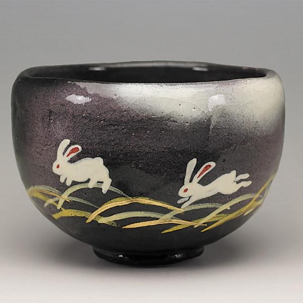 吉村楽入 2023年初春作品 月うさぎの絵 茶碗 : 心斎橋花房ヤフー店