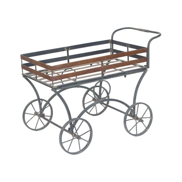 フラワー スタンド 屋外 アイアン ガーデントロリー 手押し車 4輪車 幅