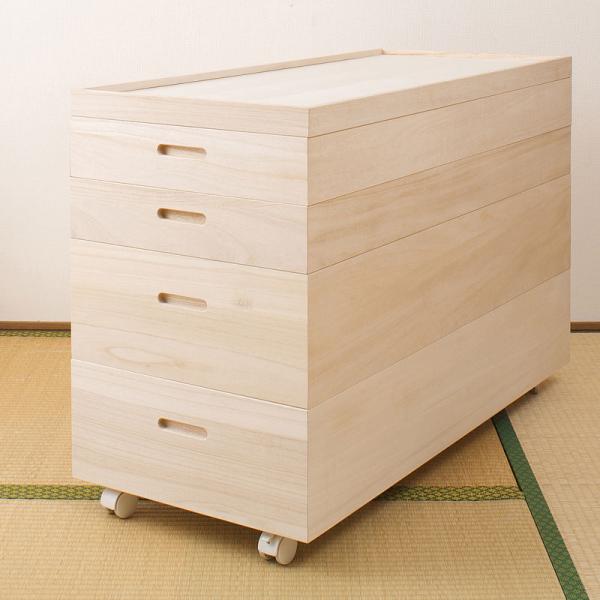 桐衣装箱 幅95cm少し大きめの桐衣装ケース 4段 高さ64cm キャスター付 押入れ クローゼット 桐たんす 保管庫 着物 衣類収納 洋服 浴衣 桐箱 収納庫 和装 完成品
