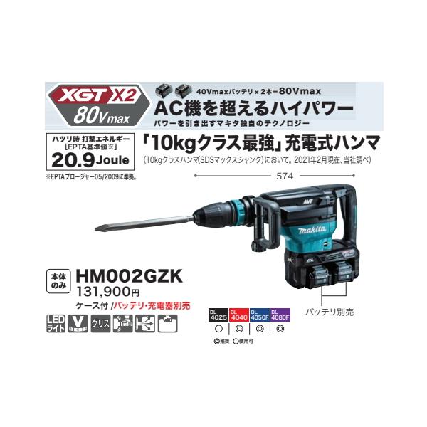 マキタ makita HM002GZK 充電式ハンマ 80V(40V＋40V)【市川行徳店】【店頭取引限定】【未使用】管理番号：IT674TUP6TLU Amazon.co.jp: マキタ(Makita) 充電式ハンマ 80Vmax バッテリ・充電器