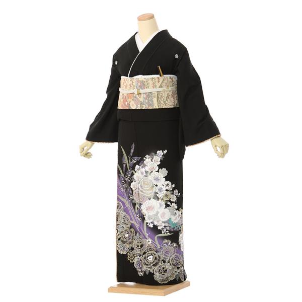 黒留袖|Lサイズ|155〜162cm|13〜17号|正絹|黒留袖フルセット| 黒留袖 8A454