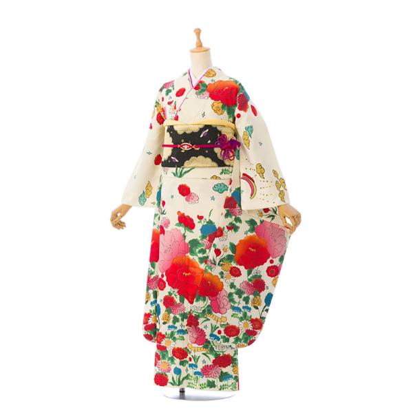 2月〜12月【振袖レンタル】■対応身長:153cm〜163cmくらい■洋服サイズ:7号〜13号くらい■身丈:約163cm 裄:約68cm 袖丈:約106cm   ■前幅:約25cm 後幅:約31cm■色/柄:ツモリチサト　クリーム　ボタンネ...