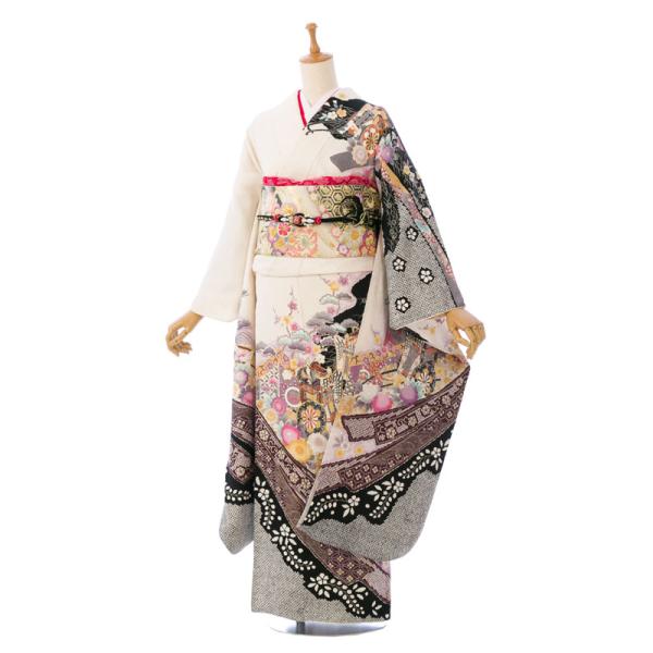 2月〜12月【振袖レンタル】5s327 ■対応身長:153cm〜163cm位まで■洋服サイズ:7号〜13号くらいまで■身丈:約164cm 裄:約67cm 袖丈:約105cm 前幅:約24cm 後幅:約30.5cm■色/柄：白/黒地　絞り地　...