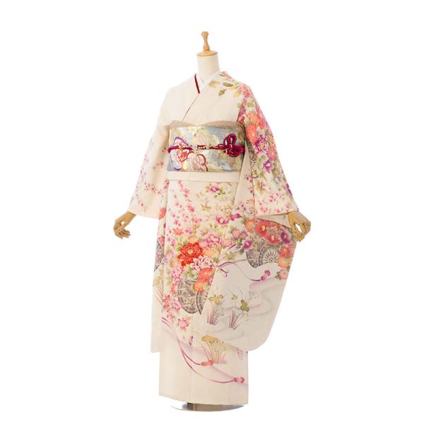 2月〜12月【振袖レンタル】■対応身長:148〜160cmくらい■対応洋服サイズ:7〜13号くらい■身丈:162cm　裄丈:67cm　袖丈:97cm  ■前幅:24cm　後幅:30cm■色/柄:白地　花車■表地:正絹　裏地:化繊【ご用意頂く...