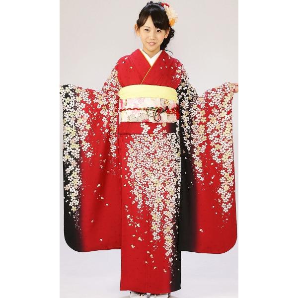 2月〜12月【振袖レンタル】★5s415　■対応身長:153cm〜163cm位まで■洋服サイズ　:7号〜13号くらいまで■色/柄:エンジ地 黒ぼかし 小桜 ■表地:正絹【ご用意頂く物】　補正用タオル※念の為、着付けされる美容院様にご確認くだ...