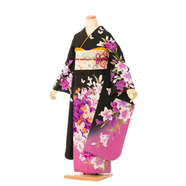 2〜12月】正絹振袖|着物レンタル|155〜165cm|振袖フルセット(黒系