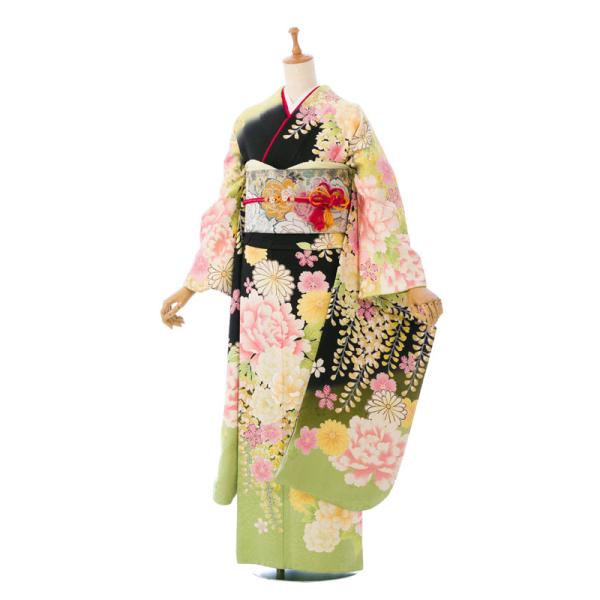 2〜12月】正絹振袖|着物レンタル|裄長|158〜168cm|振袖フルセット(黒系