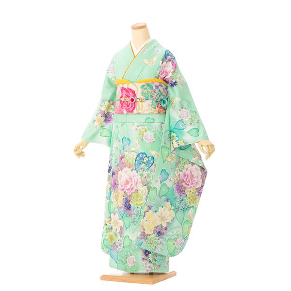 2〜12月】正絹振袖|着物レンタル|153〜165cm|振袖フルセット(グリーン