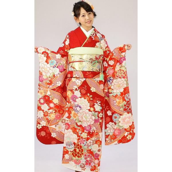 振袖レンタル（2月〜12月） 赤ラメ地 148〜158cm 結婚式 成人式 結納