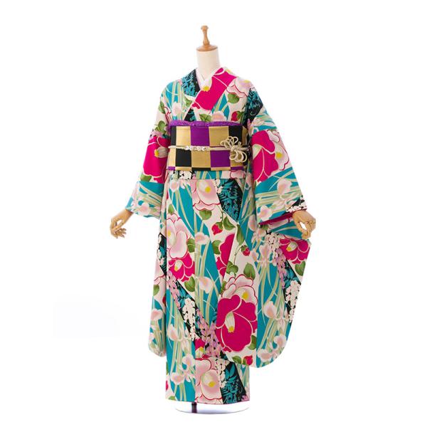 【美おり】振袖 正絹 振袖フルセット 7点セット 黒 レトロ調 アンティーク調 e-kimono-rental_hacj157