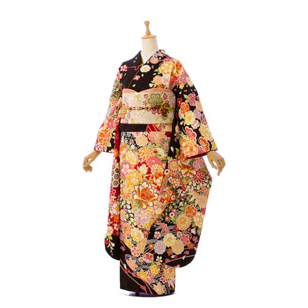 2〜12月】正絹振袖|着物レンタル|153〜165cm|振袖フルセット(黒系