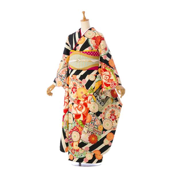 2〜12月】正絹振袖|着物レンタル|155〜165cm|振袖フルセット(黒系