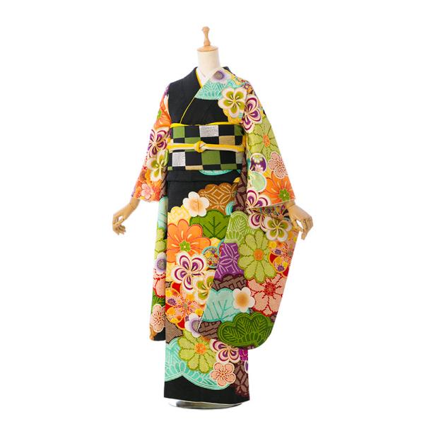 2〜12月】正絹振袖|着物レンタル|145〜155cm|振袖フルセット(黒系