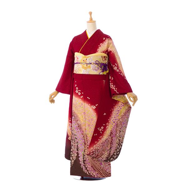 2〜12月】正絹振袖|着物レンタル|155〜165cm|振袖フルセット(赤系